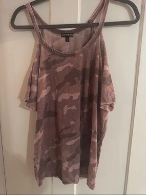 Express Pink Camo Cold-Shoulder Tank Top
